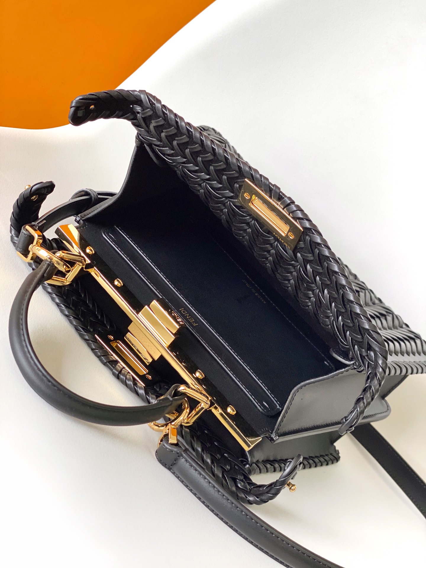 Fendi Peekaboo ISeeU Small Black Interlace Leather Bag